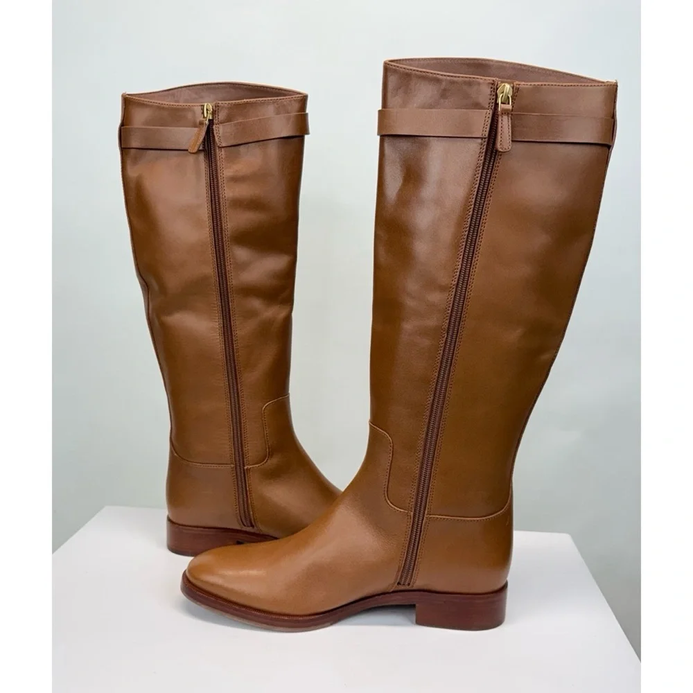 New Tory Burch Everly Strap Riding Boot Sierra Sz 7.5